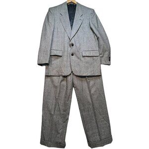 Petrocelli Men's Wool Two Piece Suit Blazer Jacket Size 40R 34x30 Gray Plaid